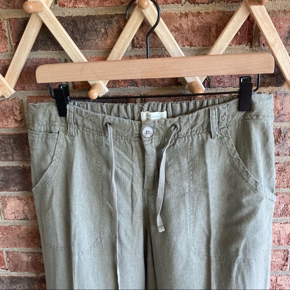{ JUST LIVING } Olive Green Wide Leg Linen Pants - Picture 2 of 8